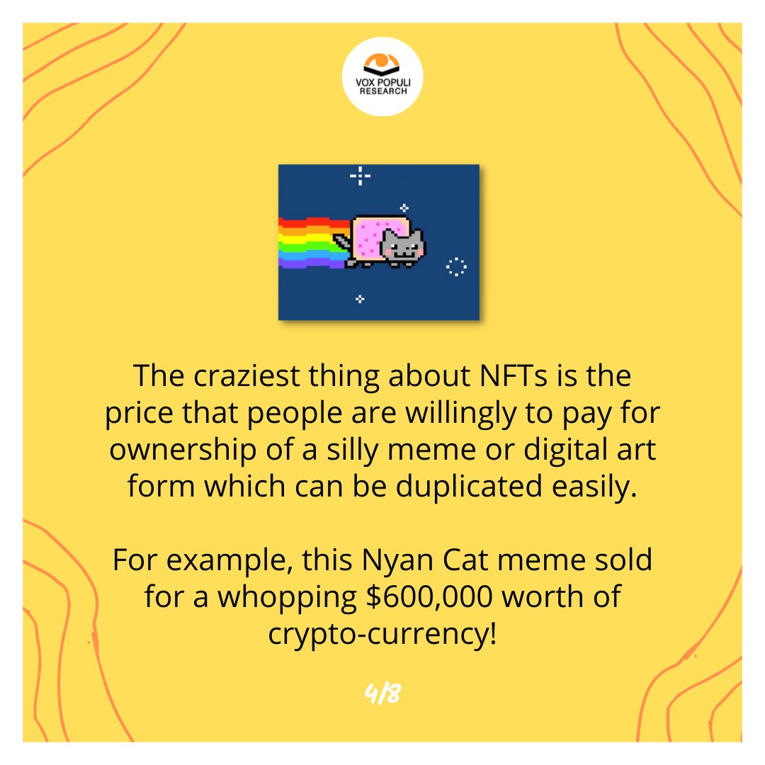 VoxPopResearch's tweet photo. The craziest thing about NFTs is the price that people are willingly paying to get ownership of a meme or a digital art form which can be very easily duplicated. https://t.co/op3mcUNens