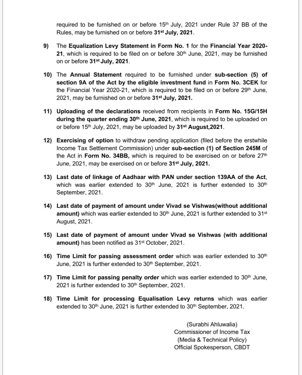 Govt announces tax exemption for expenditure incurred on Covid treatment &amp;ex-gratia amount recd on death due to Covid.
Granting further relief in difficult Covid times, dates of several compliances extended vide Notification Nos 74/2021 &amp; 75/2021 &amp;Circular No 12/2021 dt25.06.2021