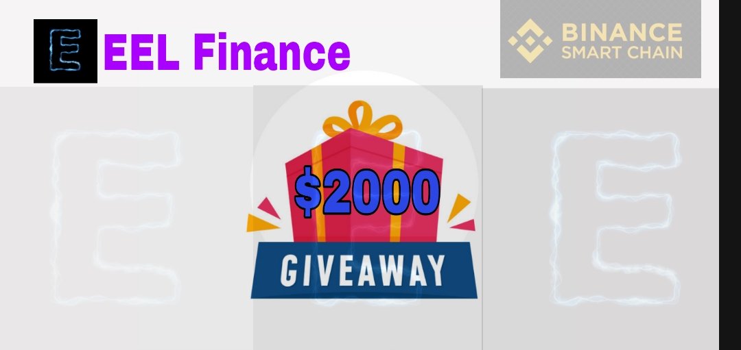 $2000 Giveaway for 20 winners 
 
  #EEL launch of #BSC

🌀Join Tg group: t.me/EEL_finance_Ch…
🌀Join Tg channel: t.me/EEL_Finance_an…
🌀Follow Twitter: <a href="/eel_finance/">EEL Finance</a>
🌀Like &amp; Rt
🌀Tag 5 friend 
🌀Comment your #BEP20

Draw:05/08/21  20 winner (Random)