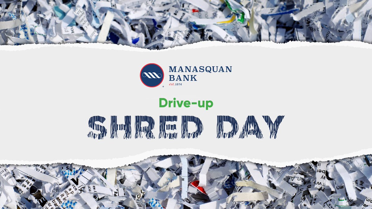Our drive up #ShredDay is tomorrow, June26th, at our #LandmarkPlace branch. Bring up to two file boxes or 50 lbs. of mixed office paper, 8:30AM - 11AM or until the truck is full! Plus, our #SplashIntoSummer contest winner will be announced
#MakeItManasquan ow.ly/wY6k50FiuGj