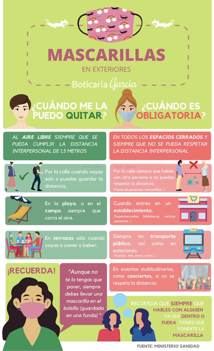 boticariagarcia's tweet photo. Mañana podremos comenzar a quitarnos la mascarilla en exteriores, pero ¿sabemos realmente cuándo y dónde sigue siendo obligatoria?

Aquí os lo pongo clarito para que nadie se confunda, pero recordad que lo más importante sigue siendo la responsabilidad individual de cada uno. https://t.co/KCPIyq7QEE