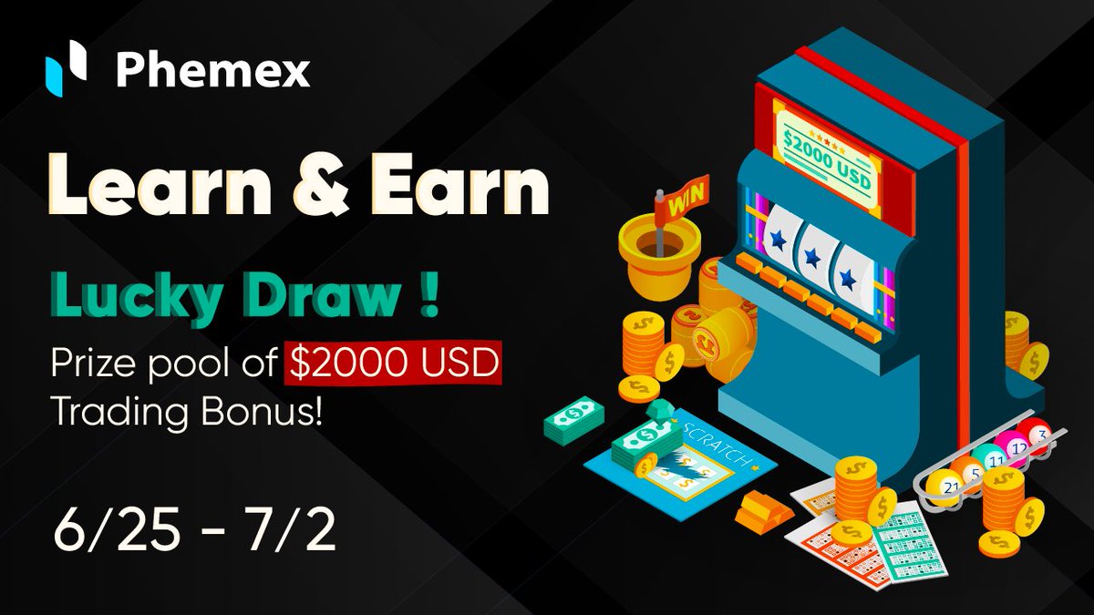 Phemex_official's tweet photo. 🎰 Learn &amp; Earn Lucky Draw🎰 

Time for the 2nd part of the Learn &amp; Earn giveaway! 

📅 June 25 - July 2
✅ Complete all the Gleam tasks: https://t.co/iRy16i67Jb
💸 Prize pool of $2000 USD worth of trading bonus

Details: https://t.co/UL0j2qHVJs

#Phemex #Giveaway #luckydraw https://t.co/tjglE8cBjM