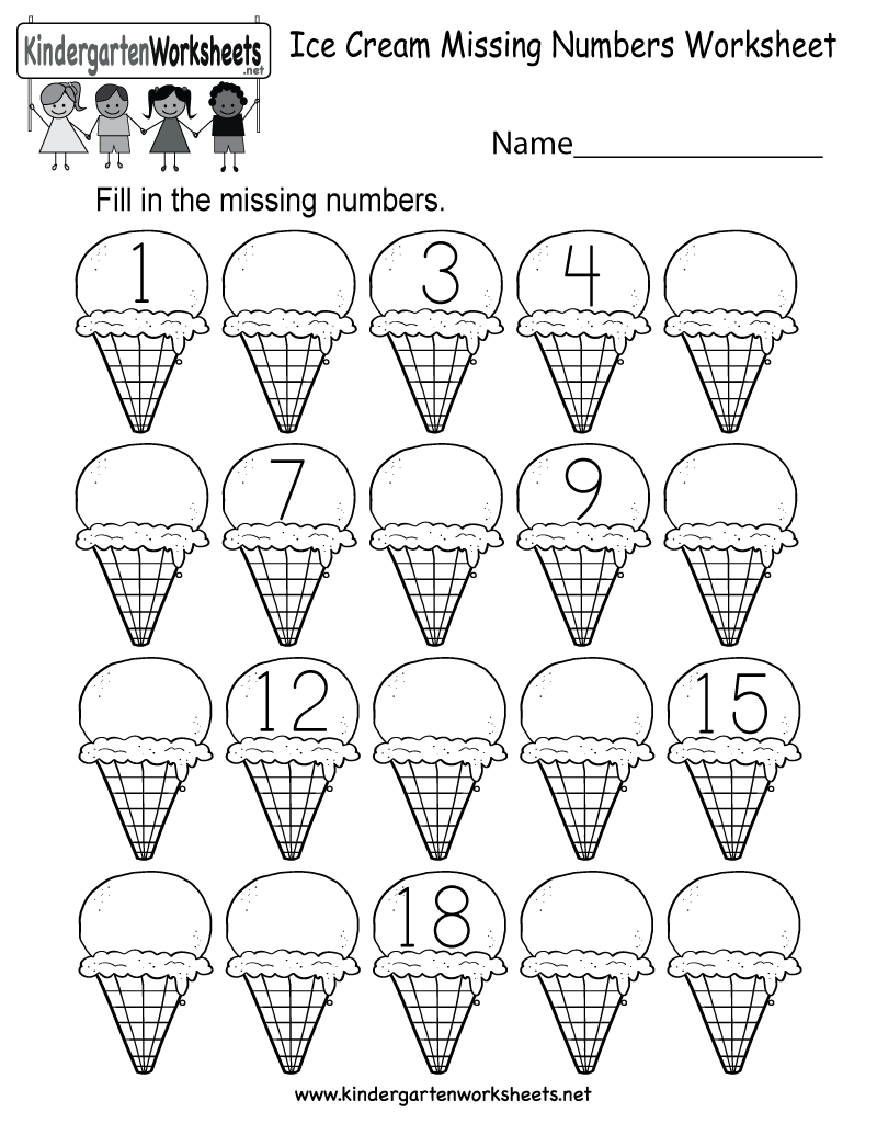 twitter kindergarten wsheets this free kindergarten worksheet has a lot of ice cream kids are asked to fill in the missing numbers in a series of 20 single scoop ice cream cones