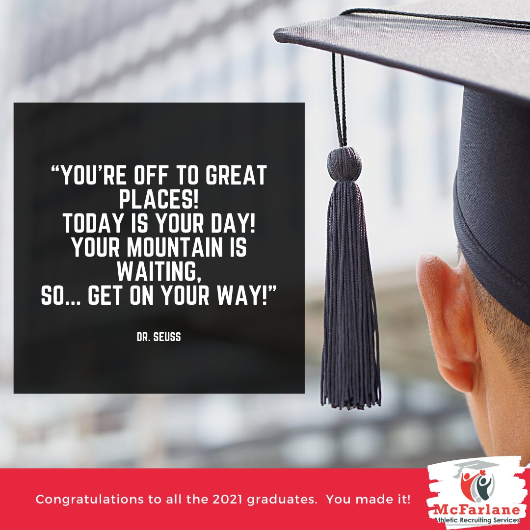athleticrecruit's tweet photo. 🎓To all the 2021 graduates; CONGRATULATIONS! 

We know it's now how you envisioned graduating but that doesn't diminish what you have ACCOMPLISHED!! 👏

#graduate #classof2021 #schoolsout #byeschool #getonyourway #drseuss #todayisyourday https://t.co/c0nlnfbxdk