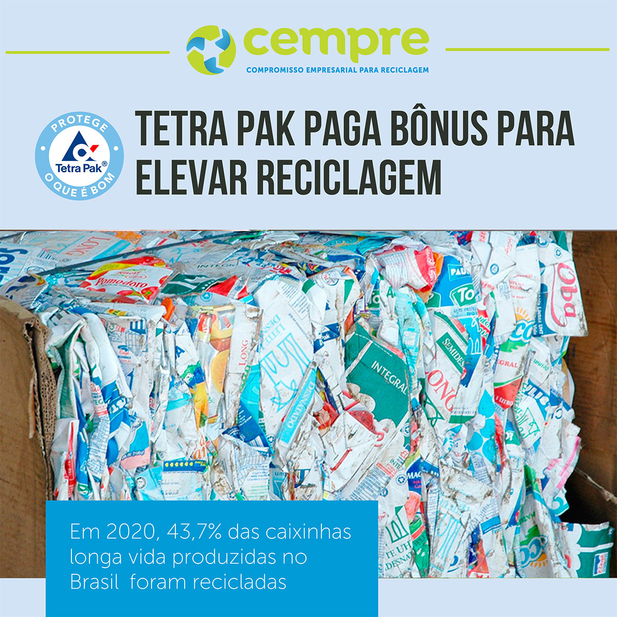 cemprebr's tweet image. A Tetra Pak, empresa associada ao Cempre, está testando o pagamento de bônus financeiro aos catadores de material reciclável. Aos catadores e cooperativas, a Tetra Pak pagará um bônus de R$ 0,25 por quilo adicional coletado.

Saiba mais: glo.bo/3h4iGw2
#Tetrapak #Cempre