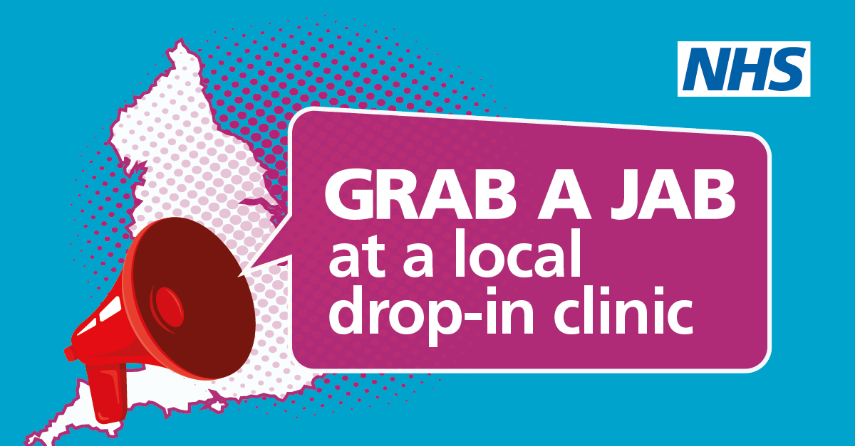 Hundreds of drop-in COVID-19 vaccine sites will be operating this weekend with any adult able to turn up and #GrabAJab! Drop in at a participating site, which include football stadiums, theatres, supermarket car parks without needing to book. 💉 nhs.uk/grab-a-jab