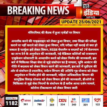 1stIndiaNews's tweet photo. #Jaipur: मंत्रिपरिषद की बैठक में हुआ एजेंडों पर विचार

अनलॉक करने की गाइडलाइन को लेकर हुआ विचार, उच्च शिक्षा की परीक्षा कराने या नहीं कराने को लेकर हुआ विचार, यदि परीक्षा नहीं कराई तो क्या हो सकता है फार्मूला इसे लेकर विचार...

#UnlockRajasthan #Covid19 https://t.co/zGeULN6wJS