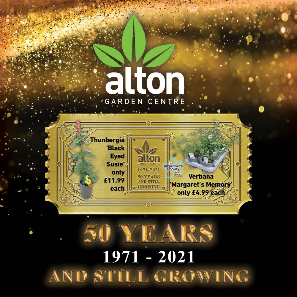 Introducing our seventeenth weekly Golden Ticket offer!

Thunbergia 'Black-Eye Susie' - Only £11.99 each
AND
Verbana 'Margaret's Memory' -  Only £4.99 each

To celebrate our Golden Anniversary we are bringing you great new offers every week, for 50 weeks. So watch this space!