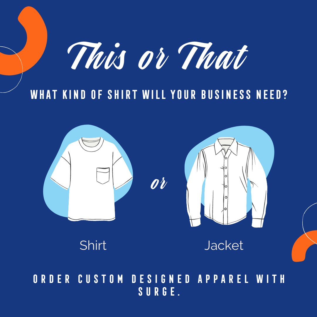 Imagine walking around town and having people look at your shirt?

It's a great way to market yourself. Have us customize your company shirts, jackets, pullovers and other essentials. 

You'll get noticed, and that's what matters. 

#CustomOrder #SurgePromotions #EyesOnYou