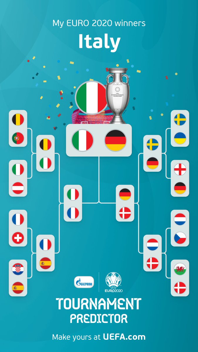 With the knockout stages looming we have put together our predictions for the rest of the tournament. With #Italy🇮🇹 our Euro 2020 winners. 
What do you think?

#EURO2020