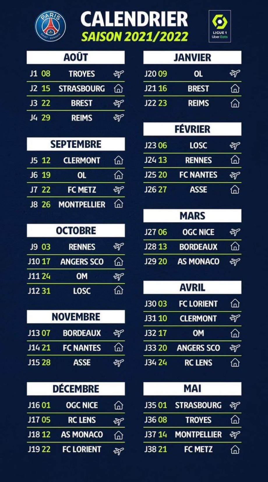 Calendrier Psg 2023 24 Actu Foot On Twitter: "Supporters Parisiens, Voici Le Calendrier Du Psg  Pour La Saison 2021/22. ❤️💙 📸 @Ligue1Ubereats Https://T.co/Hvutx6Zptl" /  Twitter
