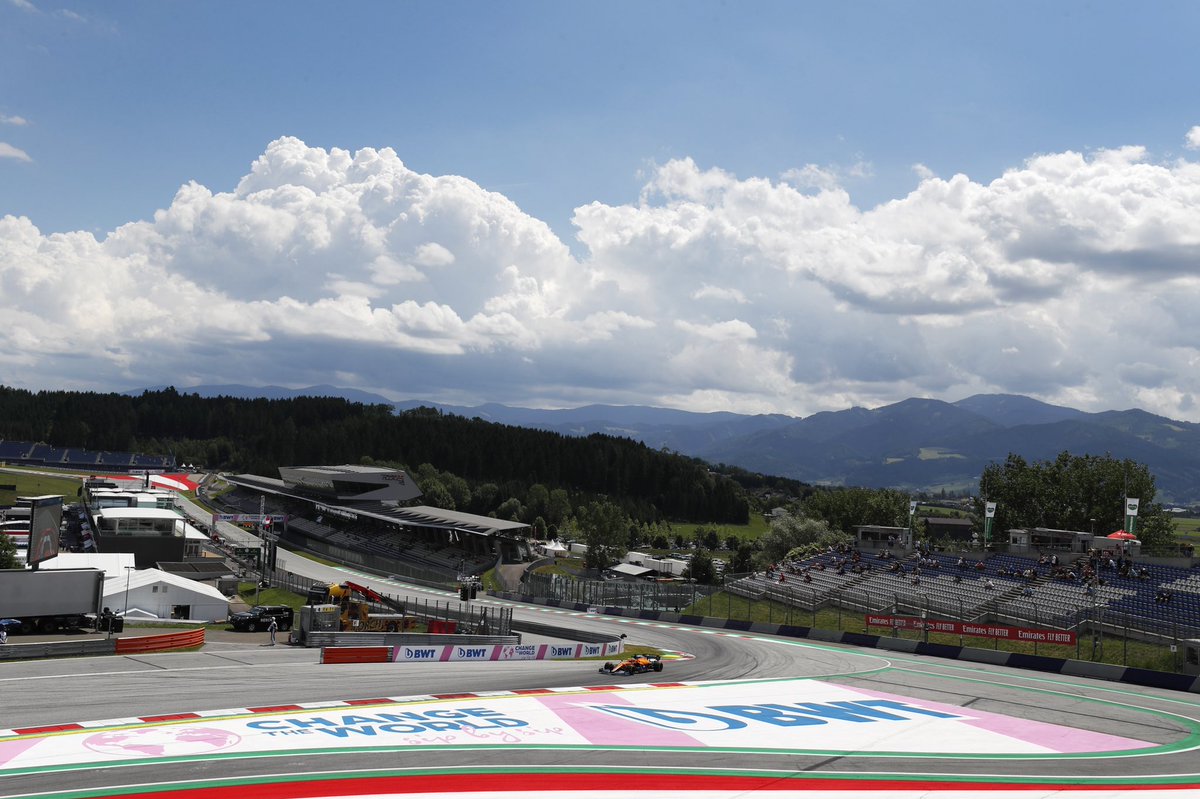 McLarenF1's tweet photo. On track and the hills are alive with the sound of Formula 1! 🏔🏎

#StyrianGP 🇦🇹 https://t.co/2UlL7PDB6n