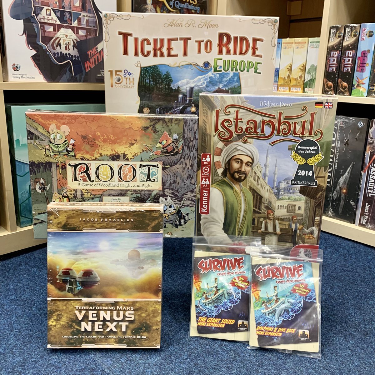MeepleGames's tweet photo. We’ve had a huge restock and a ton of #newreleases this week! There’s some exciting things for everyone, including the new 15th Anniversary Edition of #TickettoRide Europe! Plus more #boardgames, #RPGs and #cardgames! So pop down to the store and find your new favourite… https://t.co/YYmAcZrFfw