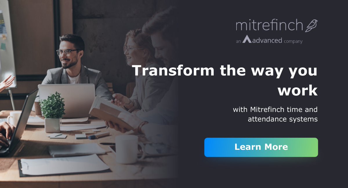 Transform the way you work with Mitrefinch time and attendance software. Gain the real time insight that you need to unlock the potential of your people and power up your productivity.

Book a demo today:

hubs.ly/H0QXfFR0

#timeandattendance #timemanagement #Mitrefinch