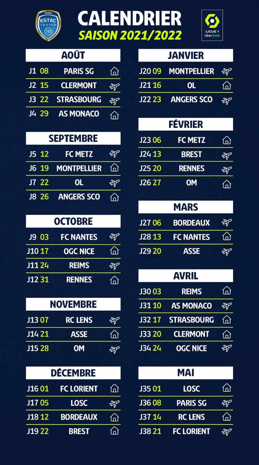 Calendrier Estac 2023 Estac Troyes On Twitter: "Et Voici Le Calendrier De L'estac Pour La Saison  21/22 De @Ligue1Ubereats ! 🗓 De Notre Côté, L'excitation Monte D'un Cran.  Et Vous ? Quelle(S) Date(S) Attendez-Vous Avec
