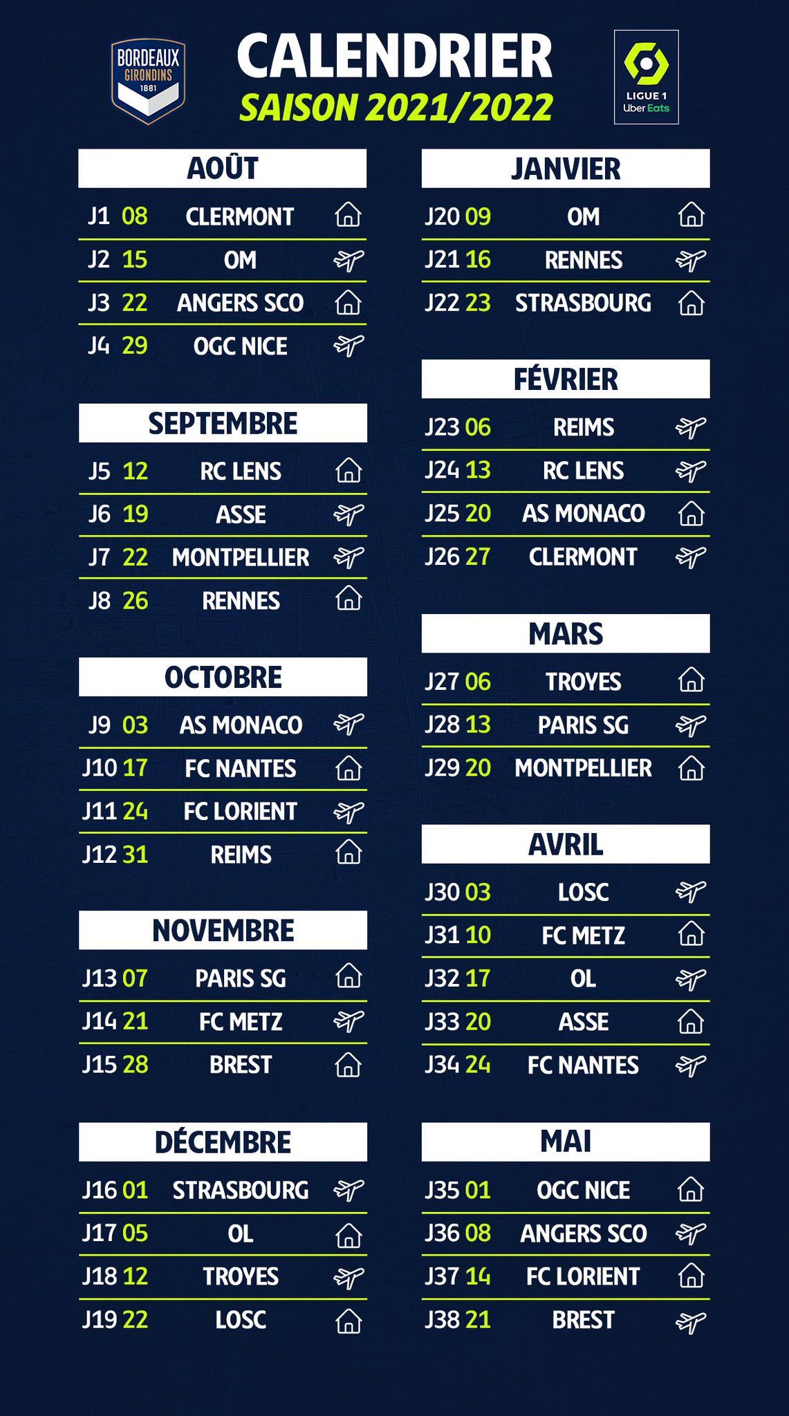 Calendrier Girondins De Bordeaux 2023 2024 Fc Girondins De Bordeaux On Twitter: "Le Calendrier De La @Ligue1Ubereats A  Été Dévoilé ! 1Er Rdv De La Saison Le Week-End Du 08/08 Face À  @Clermontfoot À Domicile 💥 1Er Déplacement
