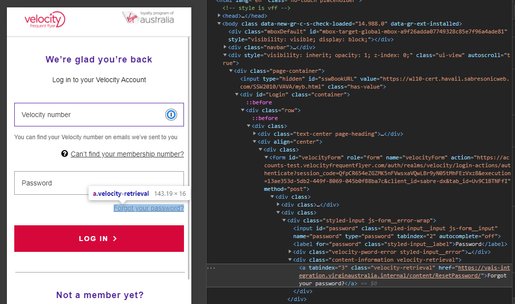 renza_7's tweet photo. @VirginAustralia The forgot password link also exposes some 𝚟𝚒𝚛𝚐𝚒𝚗𝚊𝚞𝚜𝚝𝚛𝚊𝚕𝚒𝚊.𝚒𝚗𝚝𝚎𝚛𝚗𝚊𝚕 domain names. Let's see how long this take to get fixed https://t.co/CKGNCLq0j0