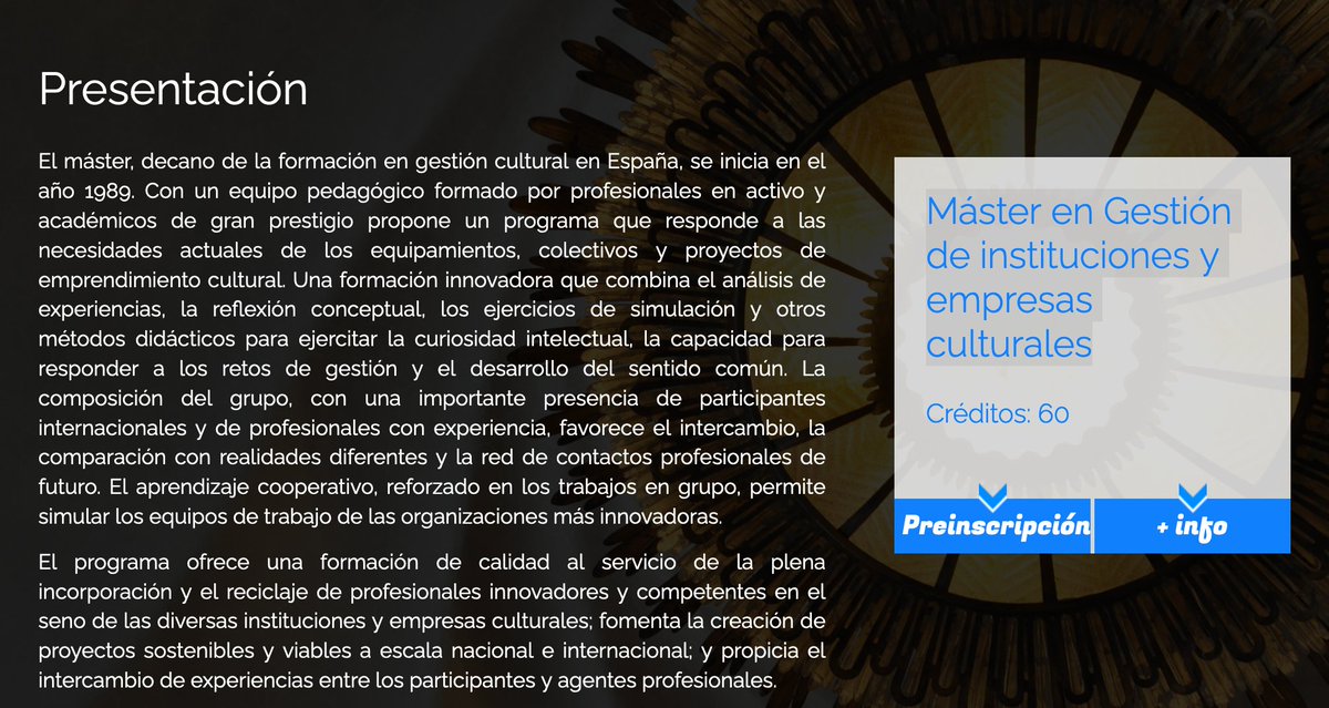 TransitCultura's tweet photo. Vuelve una nueva edición del Máster en Gestión de instituciones y empresas culturales de la UB. 
El 8 de julio participa en la jornada de puertas abiertas online para conocer esta formación.
Info Máster ➡ https://t.co/UfVeK1iKRh
Inscripción jornada ➡ https://t.co/cVkrzORUUI https://t.co/BTIUdH3rSY