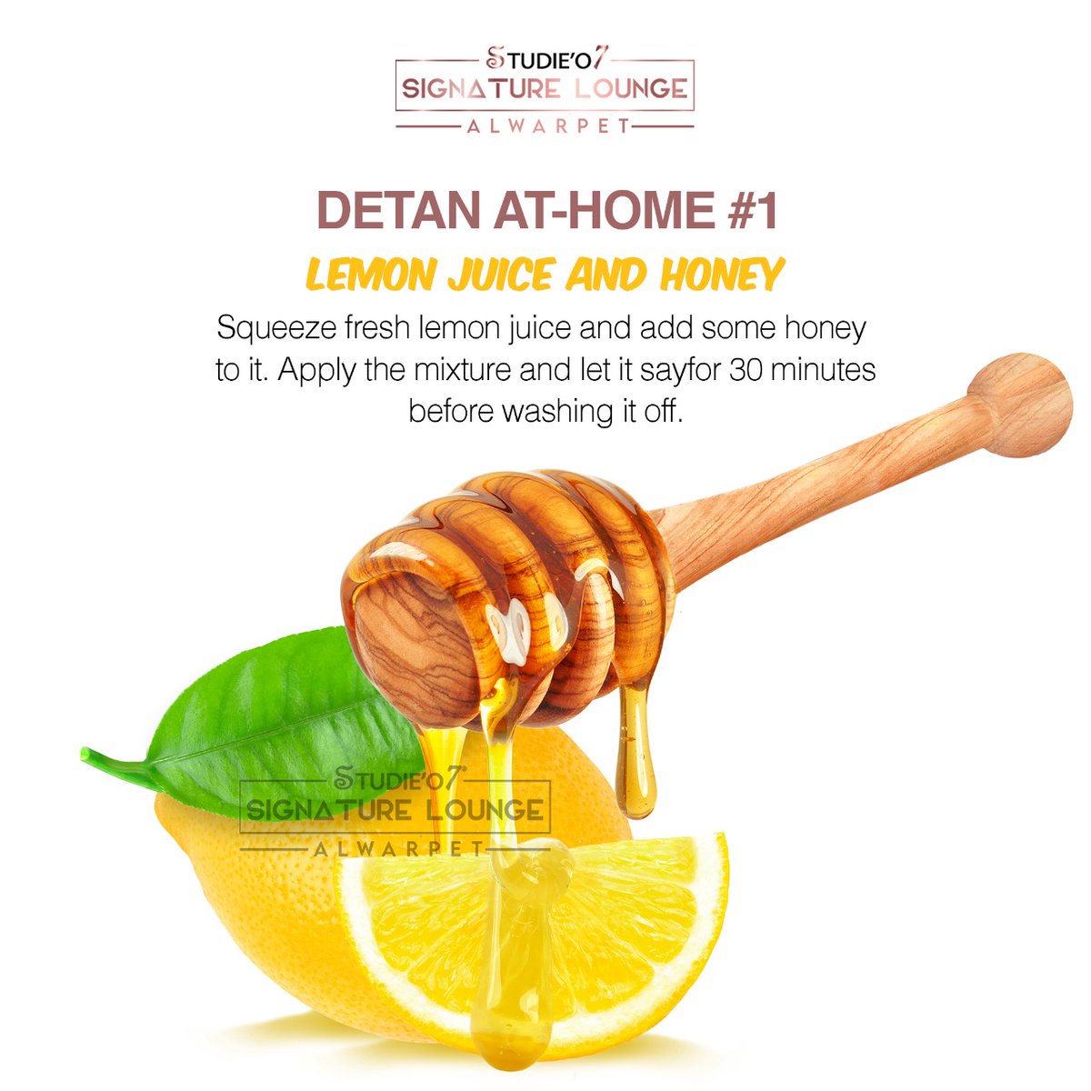 S7SLAlwarpet's tweet image. Do not allow the honey to remain on your skin for too long if you have an oily face. You can even try applying lemon directly without honey.
.
Call us for queries 044-23455080
.
#studieo7 #salon #signaturelounge #alwarpet #chennai #safesalon  #alwarpet #detan #lemonjuice #honey