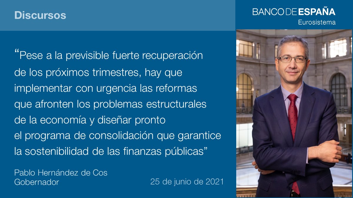 El gobernador #bdeHdeCos clausura el XXXVIII Seminario de @APIE_es 'La economía de la pandemia', en los #CursosdeVerano2021 de @UIMP . Consulta aquí su presentación 'Prioridades de política económica en el contexto económico actual' 👉 bde.es/bde/es/goberna…  #bdeDiscursos 1/7