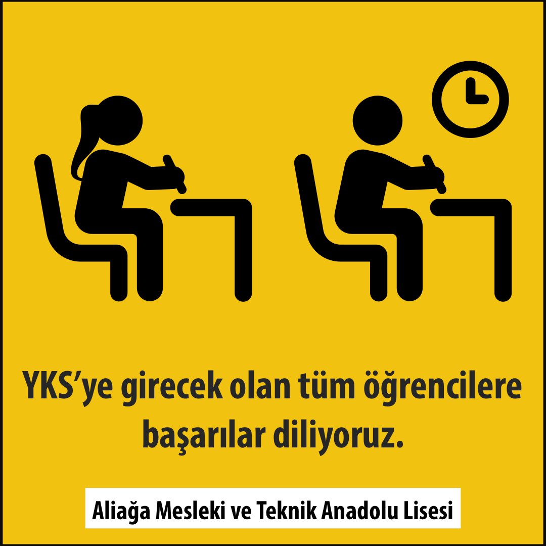 AliagaMTAL's tweet photo. YKS’ye girecek olan tüm öğrencilerimize başarılar diliyoruz. https://t.co/LhkR3733hG