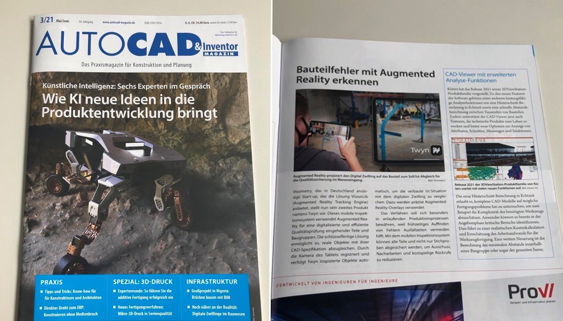 visionlib's tweet photo. Our new AR-powered #inspection platform #Twyn was featured in the latest issue of @ac_magazin, explaining how digital twins in #AugmentedReality increase efficiency in #qualitycontrol.
Learn more about Twyn here: https://t.co/Y3P8fS3rrs

#autocad #AR #VisionLib https://t.co/t1LMHZXy7g