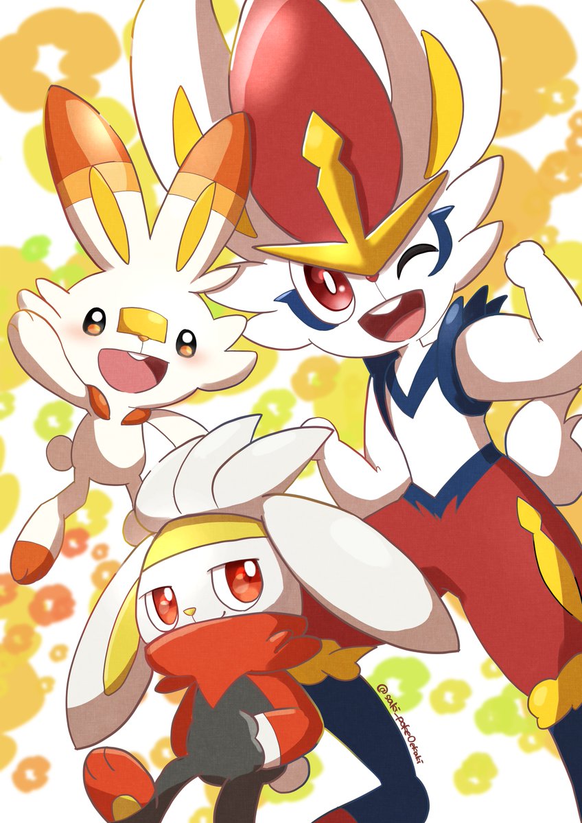 scorbunny pokemon (creature) open mouth smile one eye closed teeth tongue upper teeth only  illustration images