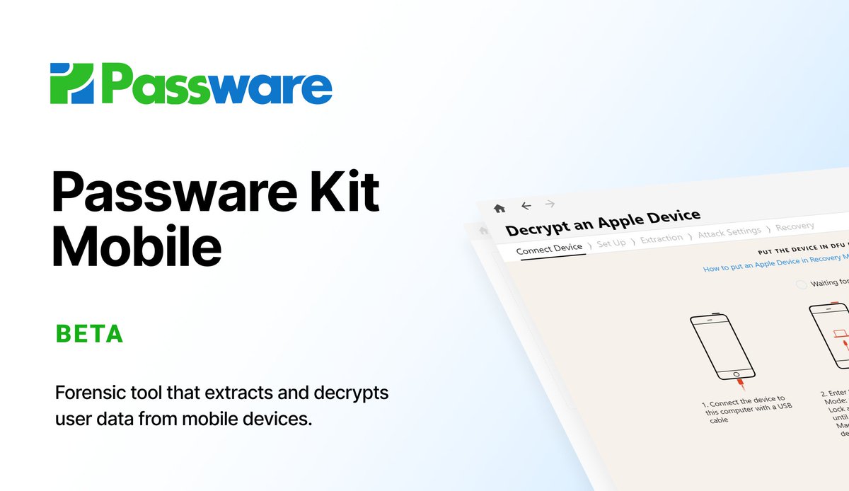We are proud to announce the public beta of Passware Kit Mobile! A state-of-the-art forensic tool that recovers PIN/passcodes and extracts data from 130+ devices, including #iPhone and #Huawei phones: bit.ly/pw-pkm #DFIR