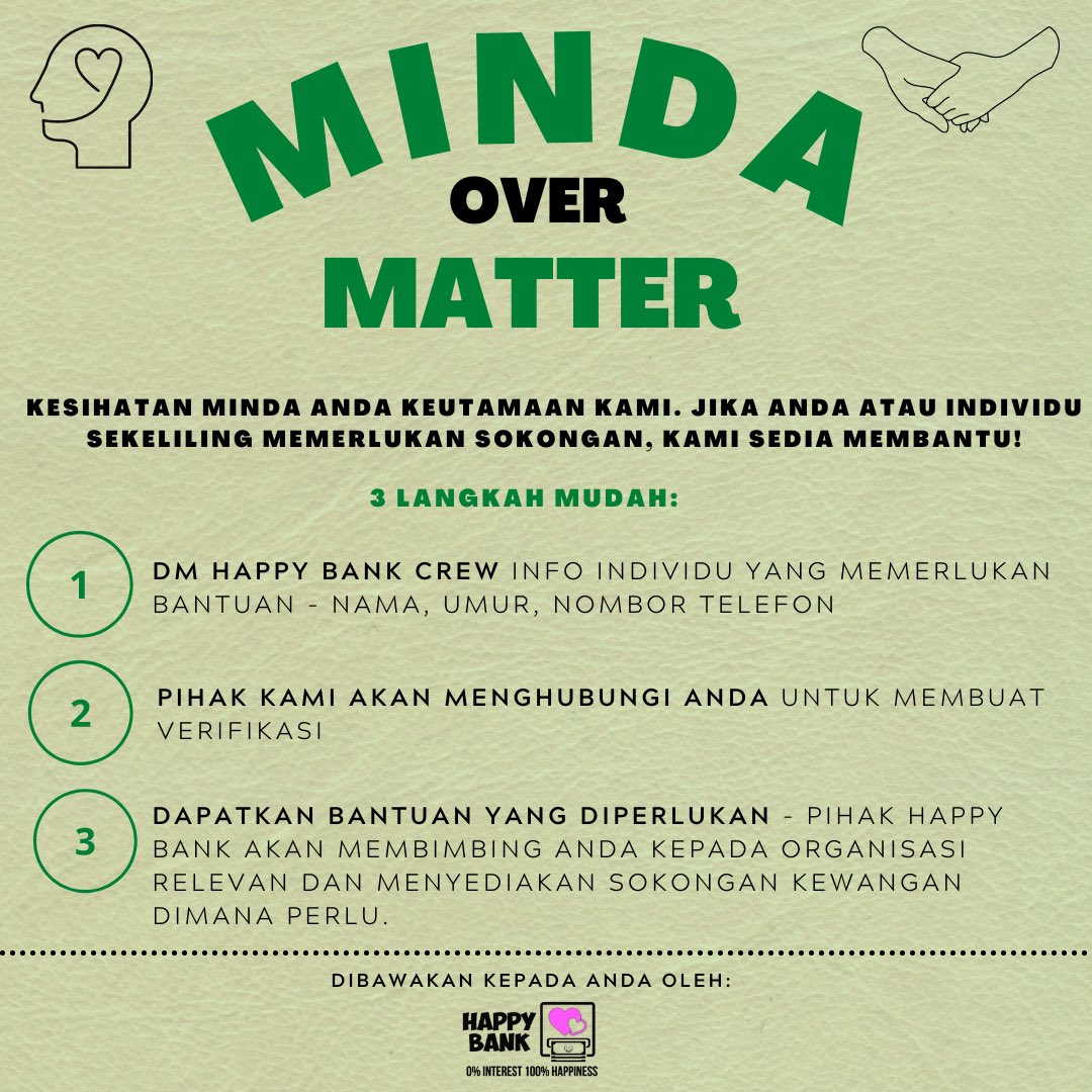HappyBankCrew's tweet photo. Yes we’re still in need of donation to continue our #TengokJiranKita &amp; #MindaOverMatter campaigns. Check out our instagram for more details.

We need your help to help them. Spread the love 💕 https://t.co/vGo7xwAUDB