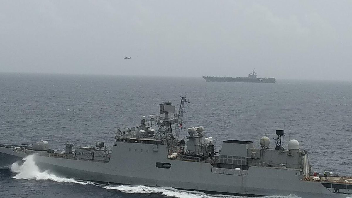 SpokespersonMoD's tweet image. The two-day integrated bilateral exercise between Indian and #USForces in the #IndianOceanRegion concluded on June 24, 2021. #IndianNavy along with #IndianAirForce participated with #USNavy #CarrierStrikeGroup in the exercise.  pib.gov.in/PressReleasePa…
