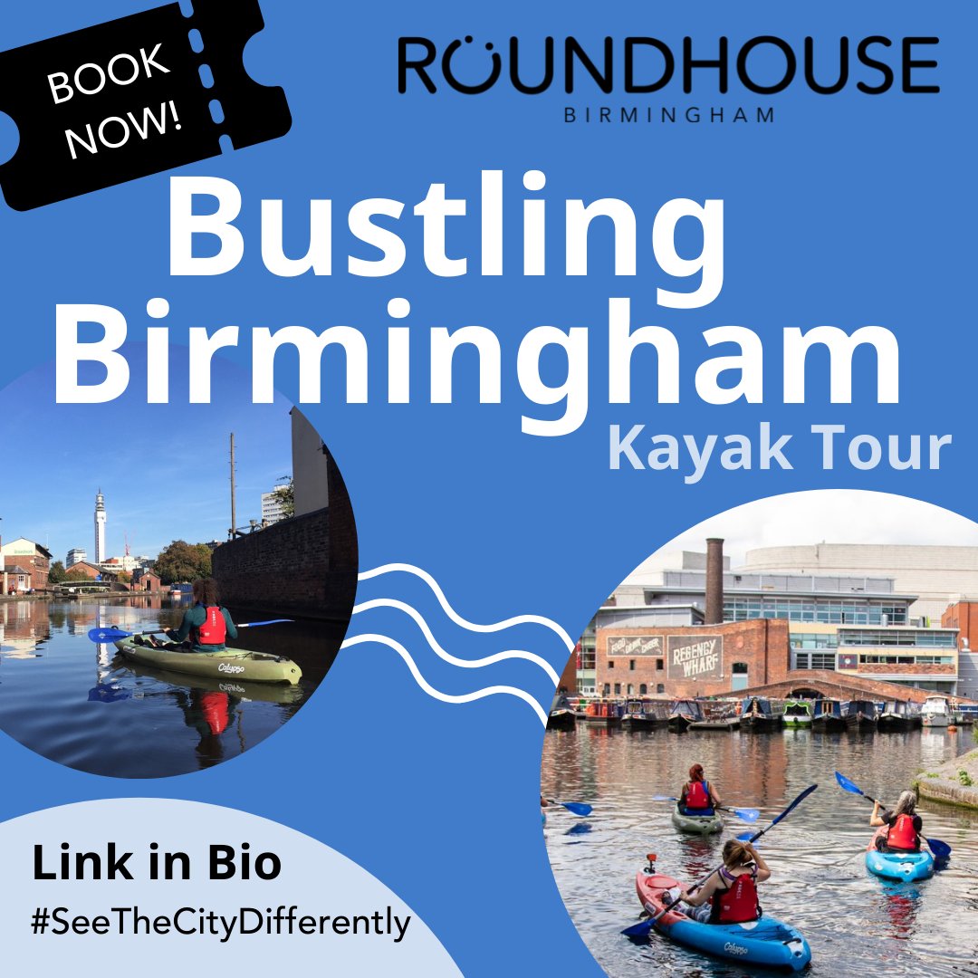 Never been on a kayak in the city centre?

Now’s your chance!

Book here: roundhousebirmingham.org.uk/whats-on/

Join us on a guided tour of Birmingham’s canals and see Birmingham from a different perspective. 🚣

#SeeTheCityDifferently