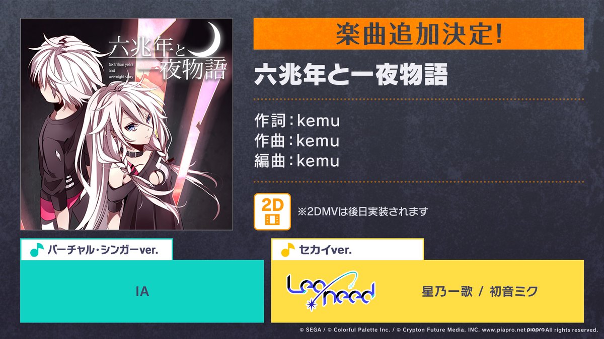 プロジェクトセカイ カラフルステージ Feat 初音ミク プロセカ در توییتر Kemu楽曲追加キャンペーン 六兆年と一夜物語 の追加が決定 Leo Needによる歌唱のセカイver と バーチャル シンガーver を収録 番組生配信中 T Co Y8eu5xef1d プロジェクトセカイ カラフルステージ Feat 初音ミク プロセカ در توییتر Kemu楽曲追加キャンペーン 六兆年と一夜物語 の追加が決定 Leo Needによる歌唱のセカイver と バーチャル シンガーver を収録 番組生配信中 T Co Y8eu5xef1d