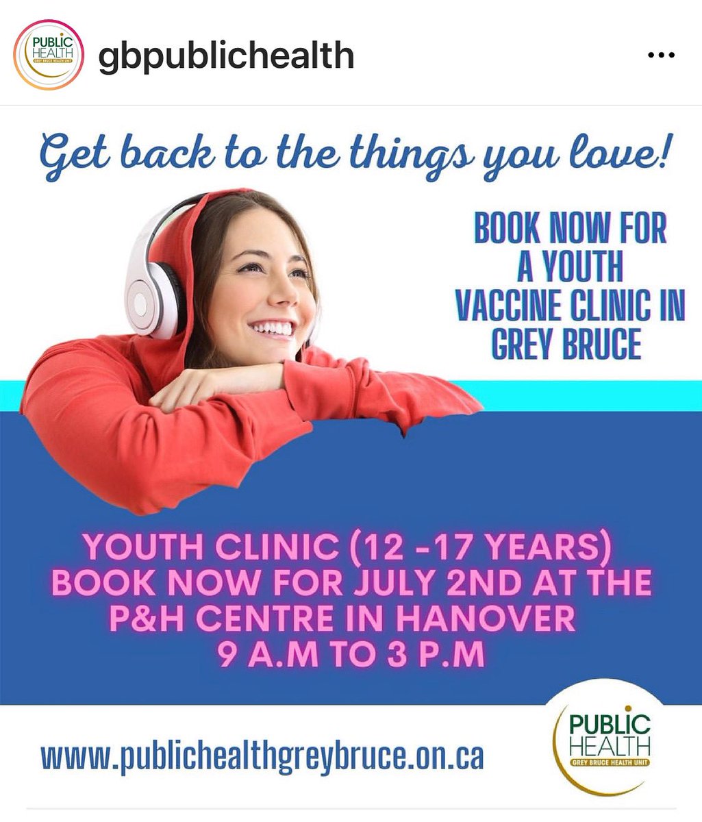 FYI STC Families! Let’s get all youth in Grey Bruce fully vaccinated in time to return to school in September! 💙