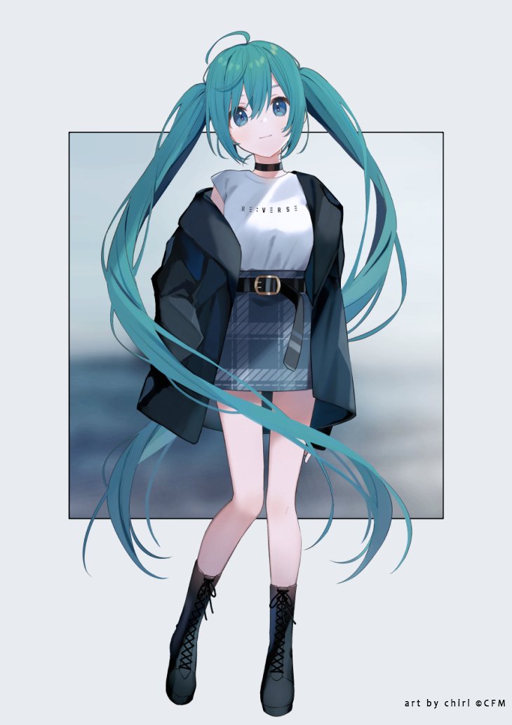 hatsune miku 1girl solo twintails long hair belt shirt skirt  illustration images