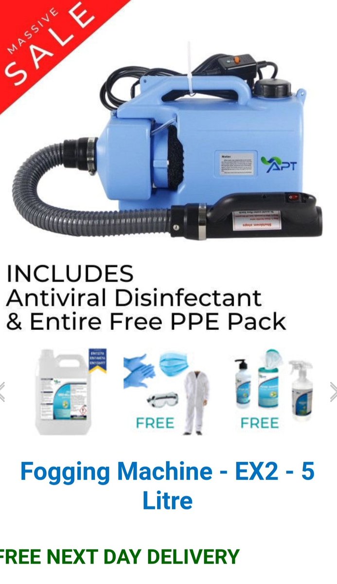APTICC's tweet photo. 🚨7day Online Sale🚨
#Disinfectant #FoggerMachine +
2x5Ltrs AntiviralSanitiser+Entire PPE Kit+ DELIVERY 📫
https://t.co/f3m3y47ZSO

⛑ Safe&amp;fastperfect for #schools #universities #carehomes #gyms #filmstudios #prisons #hospitality #venues

📧 Sales@apt-icc.co.uk 
📞 0800 0723 773 https://t.co/nXJjCRoIxj