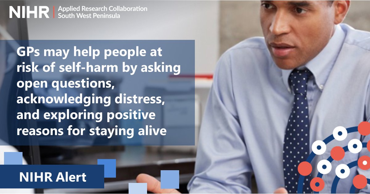 #GPs can better help patients who #SelfHarm or think about #suicide by asking more open questions, acknowledging #SuicidalThoughts, and exploring positive reasons to stay alive, a study from <a href="/Dr_JoeFord/">Joe Ford</a> <a href="/RoseMcCabe2/">Rose McCabe</a> <a href="/DeSTRESSExeter/">DeSTRESSProject</a> has shown:

 > evidence.nihr.ac.uk/alert/open-que…