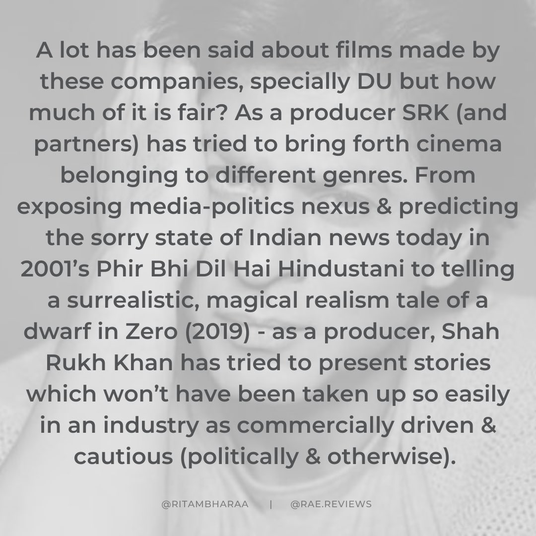 RitambharaA's tweet photo. And the caption that I *really* want people to read - it’s about @iamsrk’s courage &amp; conviction as a film producer. How like a true cinema lover, he has always sought to experiment &amp; explore! (2/2) #ShahRukhKhan #29YearsOfSRK #RaeReviews @RedChilliesEnt @gaurikhan https://t.co/yIKqr0003Q
