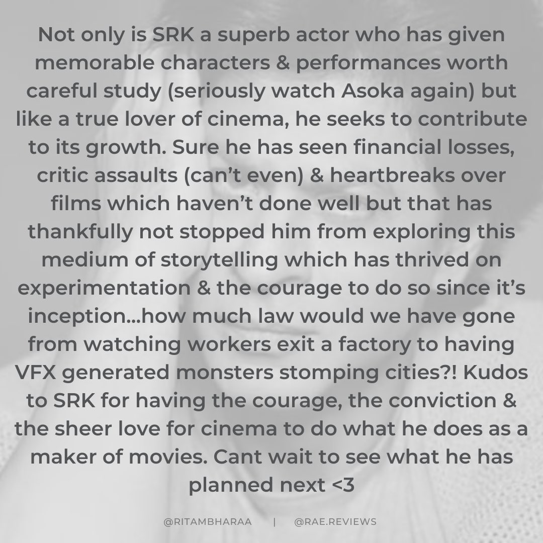 RitambharaA's tweet photo. And the caption that I *really* want people to read - it’s about @iamsrk’s courage &amp; conviction as a film producer. How like a true cinema lover, he has always sought to experiment &amp; explore! (2/2) #ShahRukhKhan #29YearsOfSRK #RaeReviews @RedChilliesEnt @gaurikhan https://t.co/yIKqr0003Q