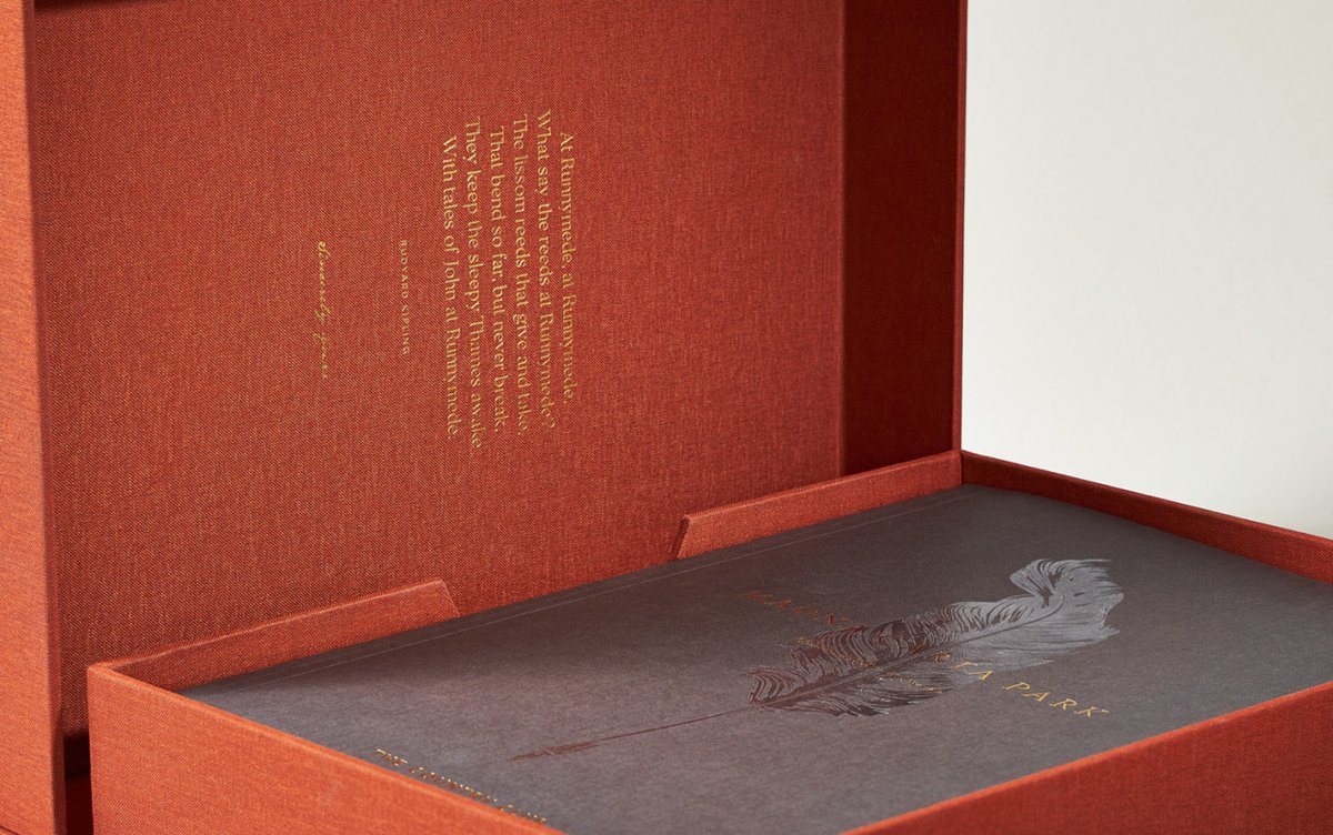 mindsparklemag's tweet photo. Magna Cart Park project by DD LONDON's The strapline 'Sincerely Yours' nods to a momentous point on the estate's long timeline, and the books are presented as a narrative of a life lived in the beautiful surroundings 💚 https://t.co/I8lcAdHRmT https://t.co/5AXUEfRE0G