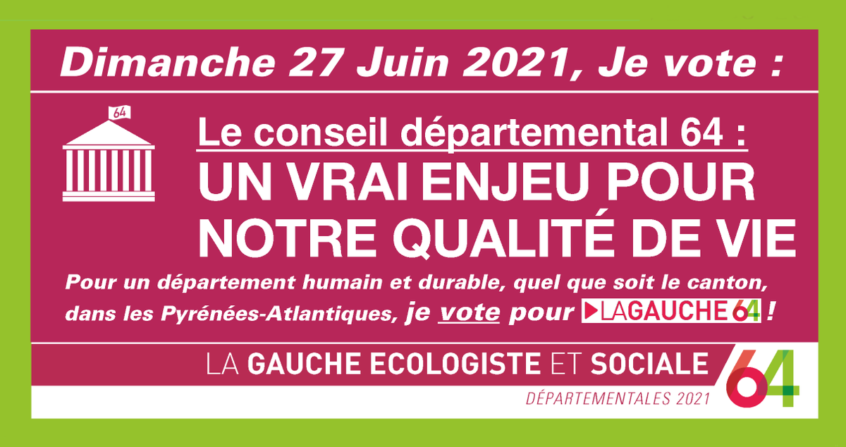 cantonpau2's tweet photo. Dimanche prochain, je vote pour Jean-François MAISON et Karine PÉRÉ !

Le département et notre canton ;

UN VRAI ENJEU POUR NOTRE QUALITÉ DE VIE

On vote pour la #Gauche64 !

@gauche64 
#cantonpau2
#departementales2021 #pau2 https://t.co/tzbbX3xQeL