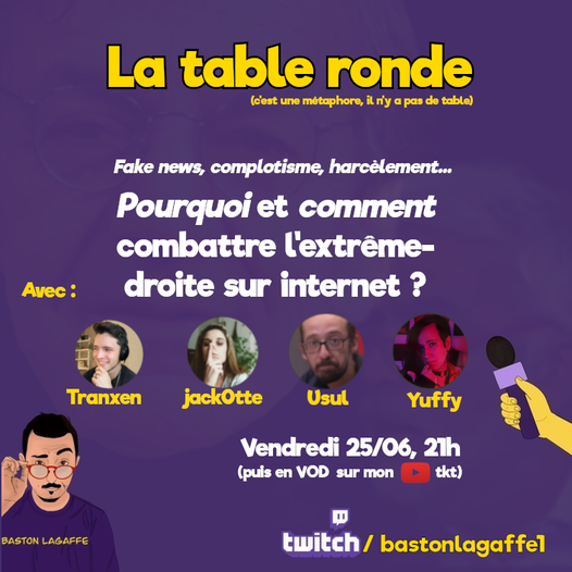 Tranxen1's tweet photo. GROS LIVE CE SOIR

Ce soir on se demande comment lutter contre l'extrême droite sur les nouveaux espaces de l'internet. Avec l'équipe de choc @UsulduFutur @YuffyTipoui @jack0tte et @bastonlagaffe1

A 21h sur 
https://t.co/0seCDLyEgE https://t.co/EjkJZfsGWu