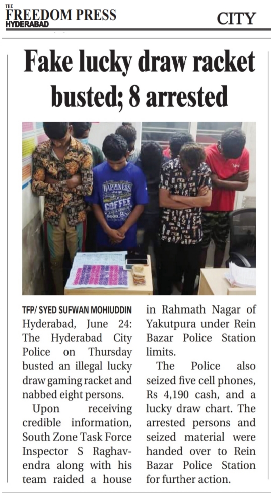 heyimssm's tweet photo. Fake lucky draw racket busted; 8 arrested

@hydcitypolice @CPHydCity @shoreinbazar https://t.co/hXG4jdBWqn
