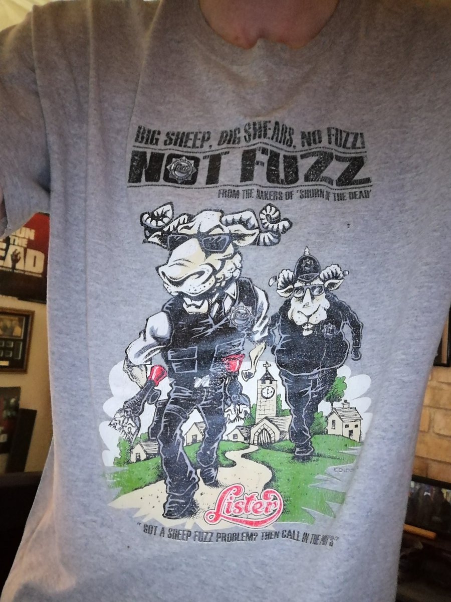 DeathsquadAlba's tweet photo. @edgarwright Ever seen this shirt before? (cheeky shaun merch in the background for extra points) https://t.co/QxJDgjuRqE