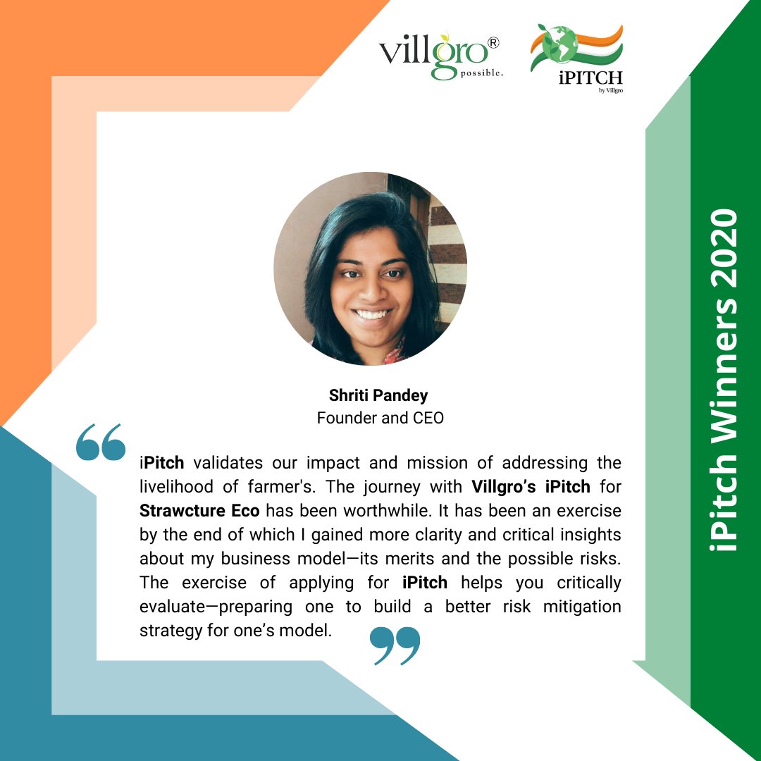 Villgro's tweet photo. #iPitch2020 Winners Spotlight
“Strawcture Eco” was one of the winners of iPitch 2020. Here, Shriti Pandey founder and CEO of Strawcture Eco, who has featured on the prestigious Forbes 30 under 30, speaks about her journey with Villgro’s iPitch (contd) ... (1/n) https://t.co/ZHxQnPIBKS