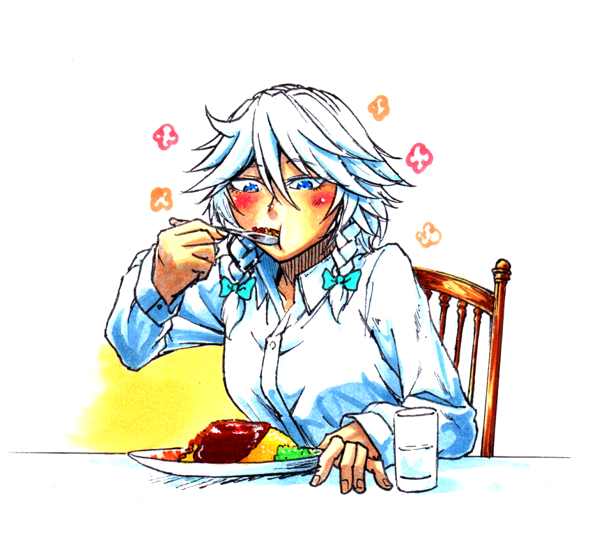 十六夜咲夜 「そしてこれはオムライスを食べる咲夜さん。 」|こゆびのイラスト