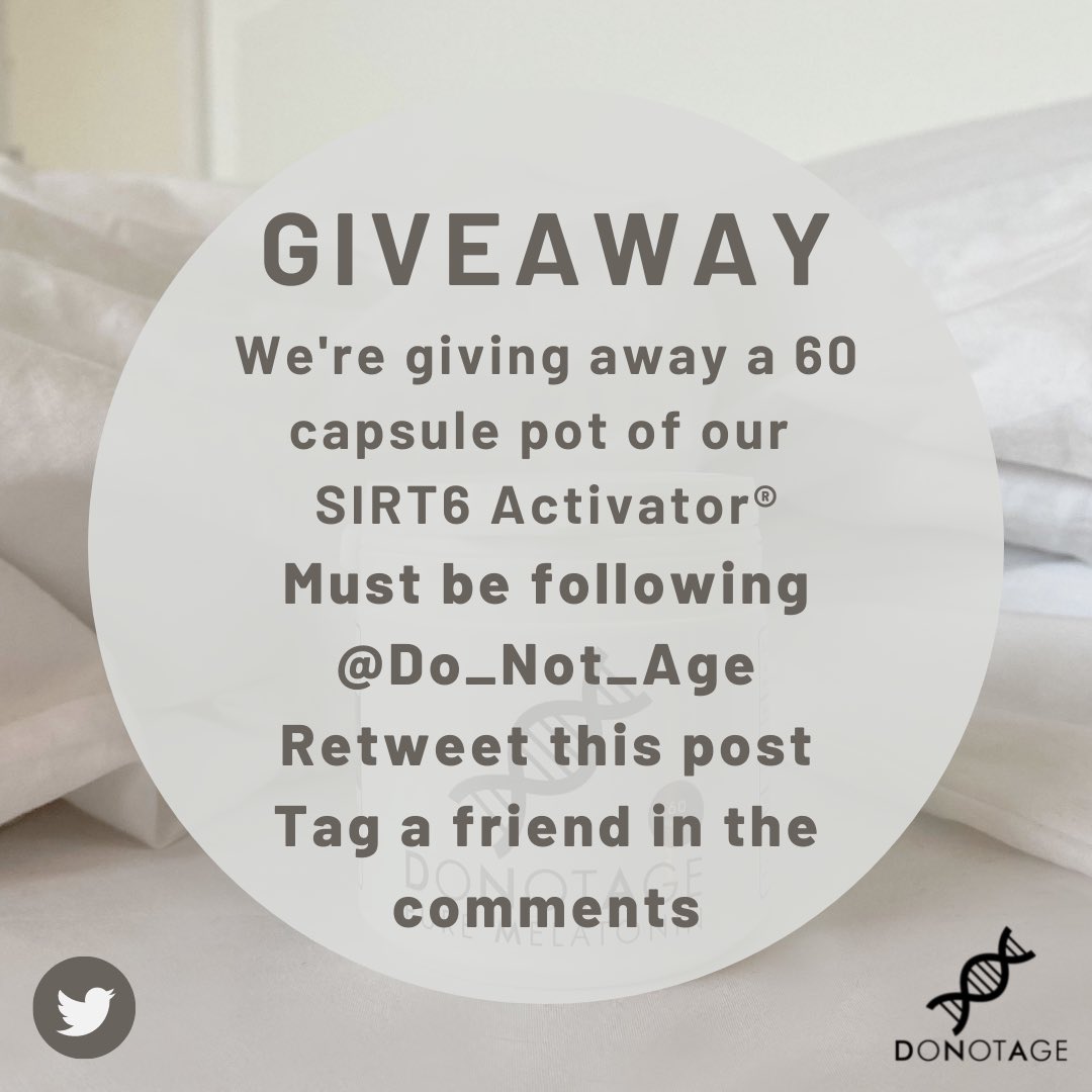 Do_Not_Age's tweet photo. GIVEAWAY!
We're giving away a 60 capsule pot of our ground breaking new SIRT6 Activator®. 

To enter:
🧬 You must be following @Do_Not_Age 
🧬 Retweet this post 
🧬Tag a friend in the comments https://t.co/iAqNuy8Rfs
