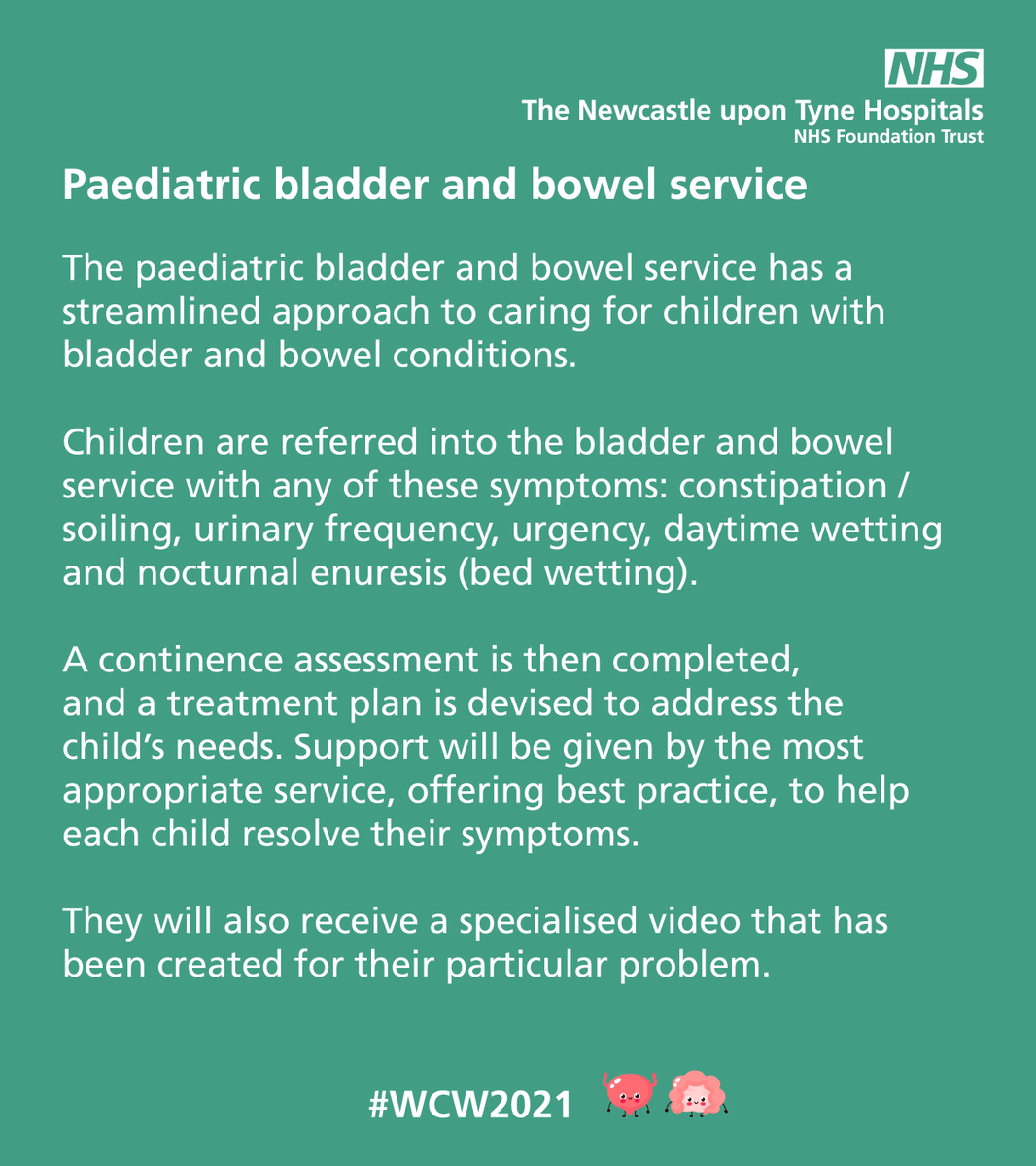 NewcastleHosps's tweet photo. The paediatric bladder and bowel service has a streamlined approach to caring for children with bladder and bowel conditions. including #constipation/soiling, urinary frequency, urgency and daytime and nocturnal bed wetting #BedWettingProblems #ChildhoodConstipation #WCW2021 https://t.co/TCJINiru3h