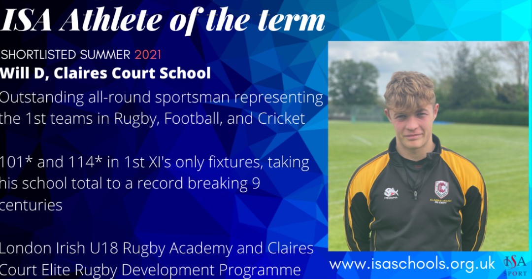 Your <a href="/isaschools/">The Independent Schools Association (ISA)</a> Athlete of the Term is open for voting! 

Will from <a href="/clairescourt/">Claires Court</a> is a talented and highly motivated athlete, he needs your votes!

RT the original tweet to vote for him. Deadline for voting is 10 am Friday 2 July

#ISAathleteoftheterm

@sportsfs <a href="/Limitlesskit/">Limitlesskit</a>