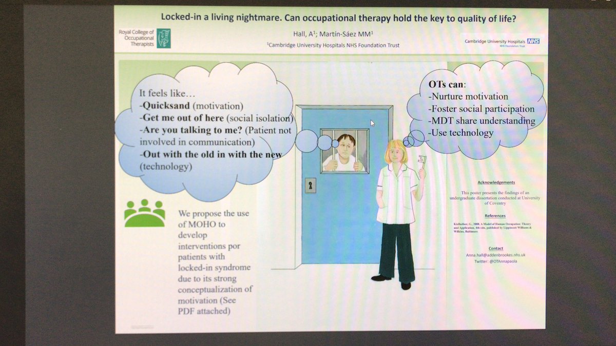 Looking forwards to present the poster locked-in a nightmare with <a href="/OTAnnapaola/">Anna Hall</a> at #RCOT2021. Does OT hold the key to patient’s quality of life? <a href="/CUH_OT/">CUH Occupational Therapy</a> <a href="/RowanJones16/">Rowan Jones</a> #moho #OccupationalTherapy #stroke