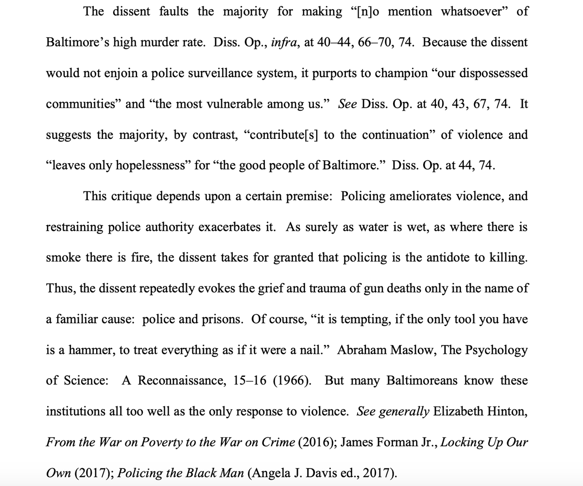 It is so rare to see this kind of clarity from our courts. CJ Gregory's concurrence in the 4th Cir yesterday, citing the work of @jformanjr, @angelajdavis, & @elizabhinton, sparks hope. Congratulations to @LBSBaltimore, @ACLU, @ACLU_MD and all of the others who worked on this.